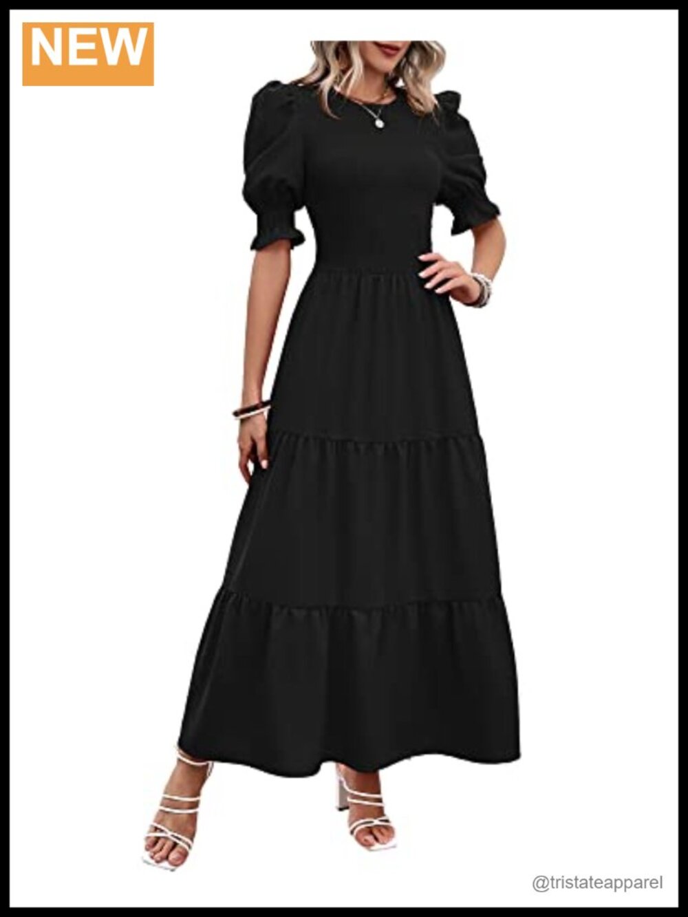 BTFBM Women's Casual Maxi Dress Smocked Tiered A-Line Puff Sleeve Summer